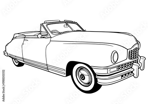 Vintage Classic Convertible Car Line Art Illustration Retro Luxury Roadster