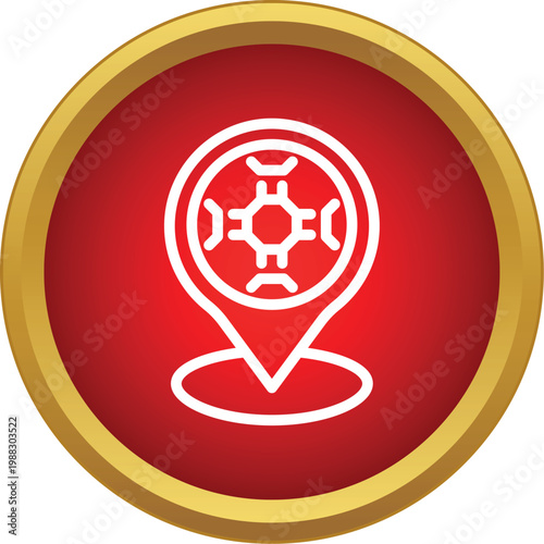 Map pointer showing a football icon in a red circle with a gold border