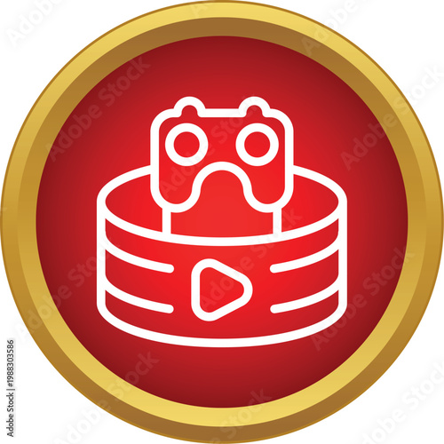 Gaming gamepad and vr headset concept as a red circular button with gold border