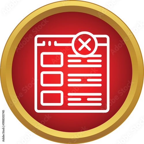 Web browser window displaying a page with an error or cancel cross mark