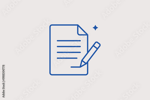 Sheet of paper with pencil line icon for creative copywriting and academic examinations. Professional Vector Illustration for blog headers and content creation agency branding.