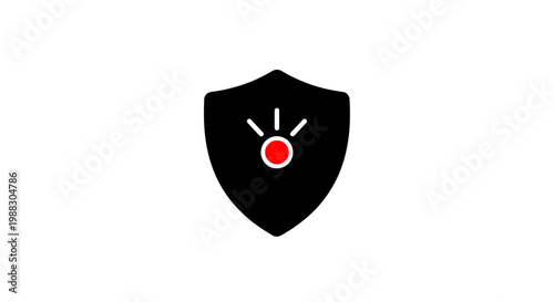 Black shield with red alert symbol.