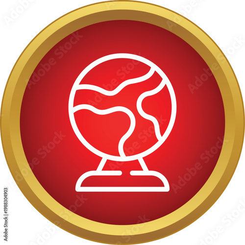 Globe icon displaying an outline of continents on a red circular background