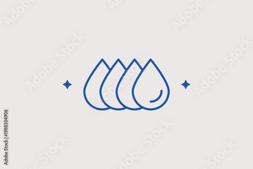 Group of water drops line icon for liquid transparency tests and artistic splashing effects. Fluid Vector Illustration for cleaning service logos and watercolor technique infographics.