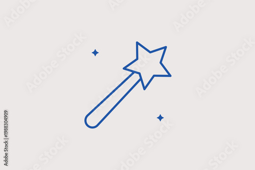 Magic wand with sparkles line icon for digital editing effects and creative transformation tools. Enchanting Vector Illustration for photo manipulation apps and graphic design tutorials.