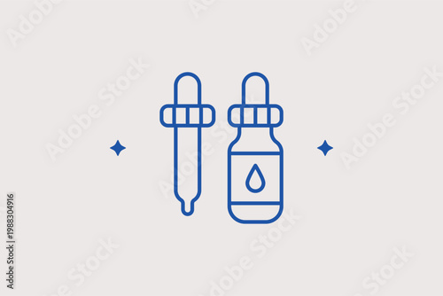 Eye dropper and bottle line icon for digital color picking and liquid ink mixing. Precise Vector Illustration for graphic design software toolbars and artistic workflow guides.