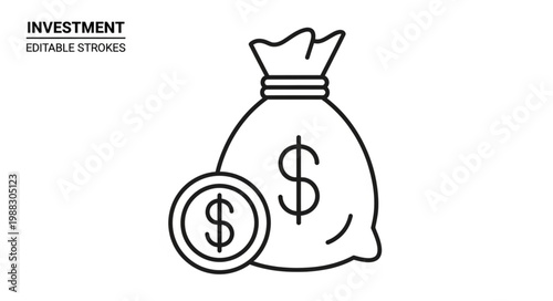 Money bag with dollar sign and coin icon.