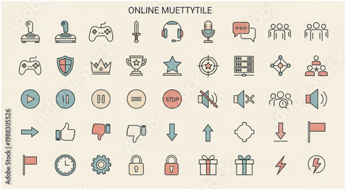 Collection of online gaming icons and symbols for digital entertainment.