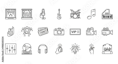 Collection of music and entertainment icons, perfect for event promotion and design.