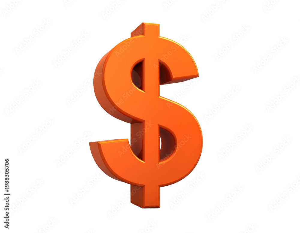 Fototapeta premium Bright orange dollar sign 3d symbol standing out
