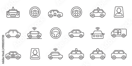 Ride Sharing and Modern Transportation Service Outline Icons
