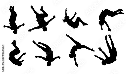 Human silhouettes falling motion vector dynamic set