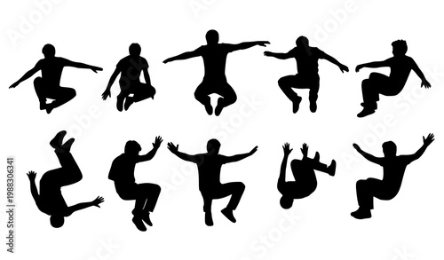 Siluetas en movimiento aire vector caída humana set