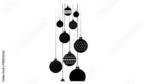 Adornos navideños negros colgantes vector minimalista
