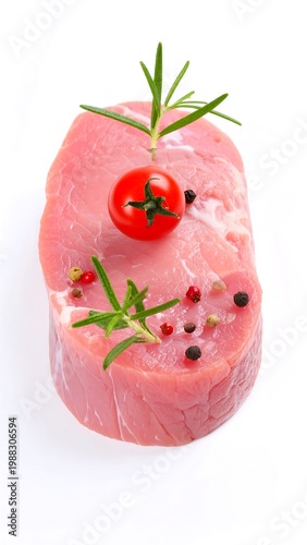 Raw steak with herbs and cherry tomatoes