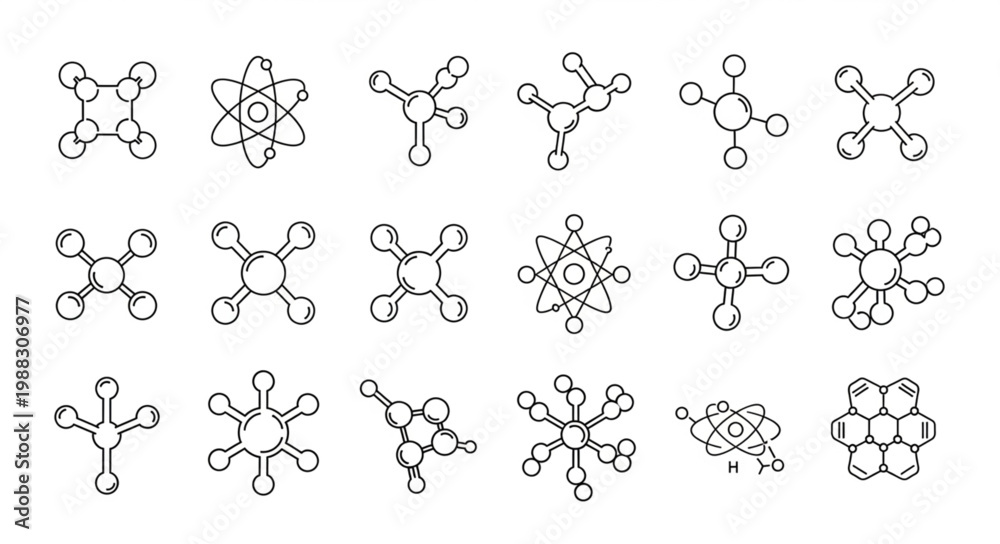 Fototapeta premium Collection of hand drawn molecular structures and scientific diagrams.