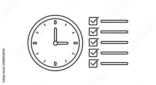 Clock and Checklist Icon Representing Time Management and Tasks.