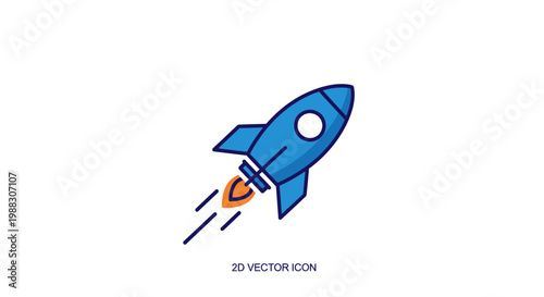 A sleek blue rocket illustration icon against a clean white backdrop ready for takeoff