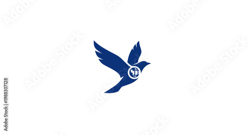 A stylized dove icon with a circular emblem representing a concept of global unity