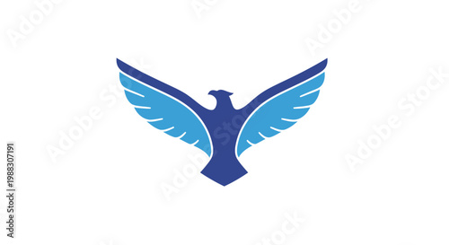 A stylized emblem of an eagle with outstretched wings displayed in shades of blue against white