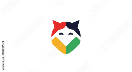 A vibrant and playful logo design featuring a colorful stylized feline head for various applications