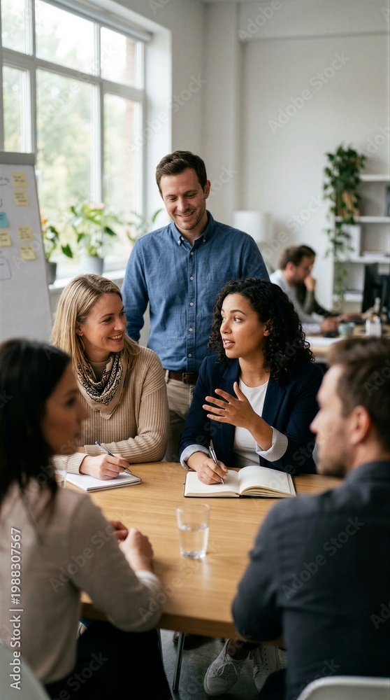 Fototapeta premium Diverse business team collaborating during office meeting discussing strategy