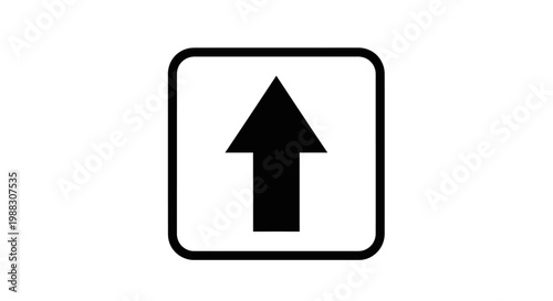 Minimalist Directional Symbol: Upward Pointing Arrow Icon within Square Frame Design