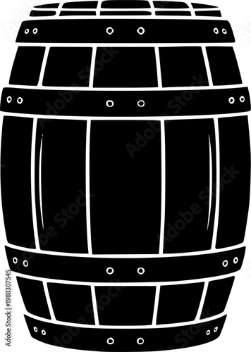 Black silhouette of manual wine press barrel isolated on white background
