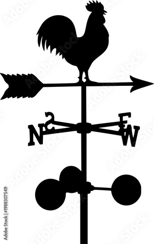 Black silhouette of a weather vane or anemometer on a isolated on white background
