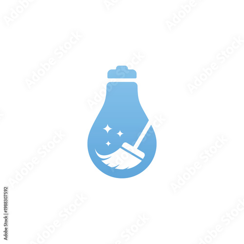 Smart Cleaning Logo with Light Bulb and Broom Innovation Concept