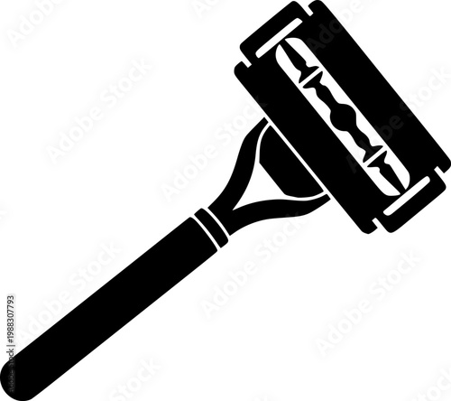 Black silhouette of a razor blade with three blades on a isolated on white background
