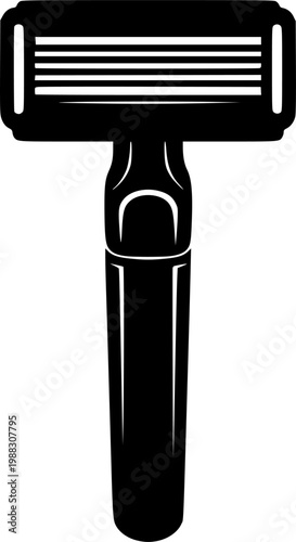 Black silhouette of a razor blade with three blades on a isolated on white background
