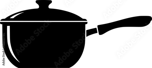 Black silhouette of a cooking pot with a handle on a isolated on white background
