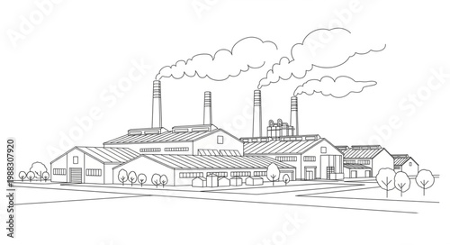 Industrial factory with smoking chimneys illustration.