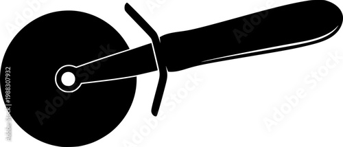 Black silhouette of a pizza cutter on a isolated on white background

