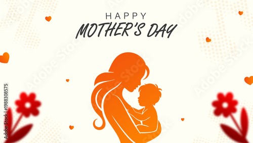 Happy Mothers Day Mom And Baby Love Silhouette Design, Beautiful Mother And Child Illustration Mothers Day Card, Elegant Mothers Day Greeting With Mom And Baby, Motherhood Love Concept Mom Holding Bab