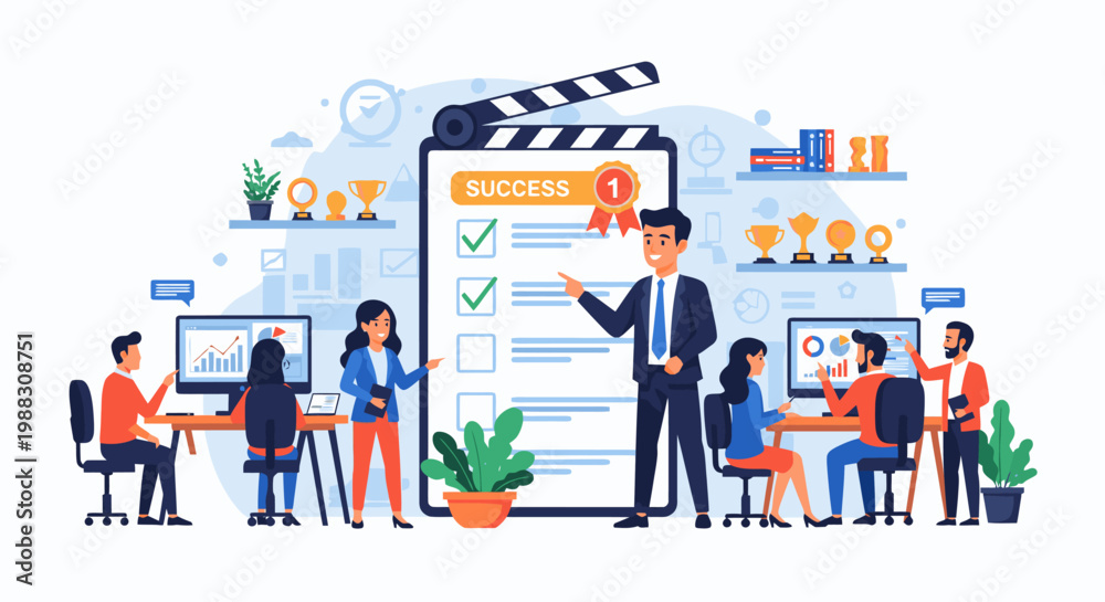 Obraz premium Professional Creative Team Achieving Business Success Illustration