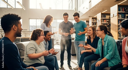 Diverse group of young adults socializing.