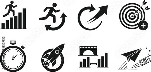 Set of business growth and development icons
