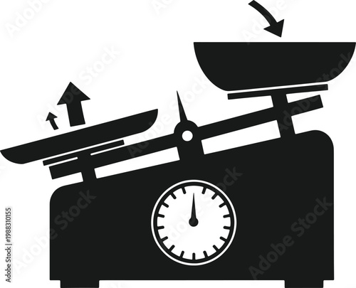 Illustration of a mechanical balance scale with one side going up and the other side going down