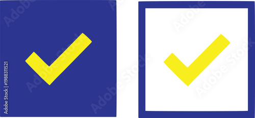 Two rectangular panels displaying yellow checkmarks on contrasting backgrounds