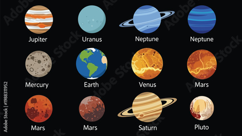 Illustrations of celestial bodies in our solar system and beyond Vector