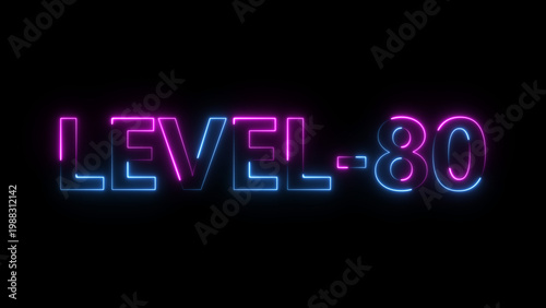 Abstract neon level 80 number 4k illustration. Level 80 neon text. Neon level up sign. motion graphic perfect for social media content. black background 4k illustration.