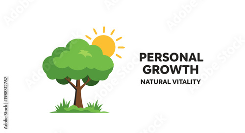 Positive Growth Depiction with a Tree and The Sun Illuminating Natural Vitality