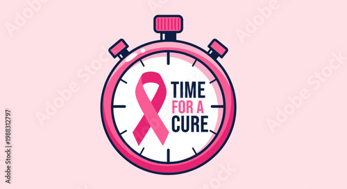 Pink Ribbon Stopwatch Illustrates Time For Cancer Cure With Elegant and Attractive Design