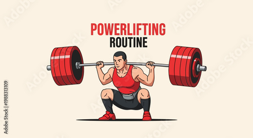 Powerlifter Squatting With Heavy Barbell In A Dynamic And Colorful Style