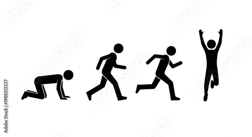 Progression Of An Abstract Stick Figure Demonstrating Running Movement and Overcoming Challenges