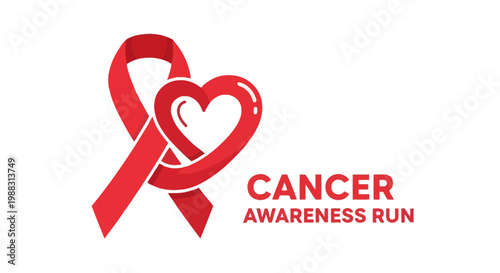 Red Ribbon Heart Cancer Awareness Run Logo Symbol