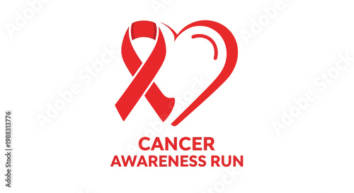 Red Ribbon Heart Symbolizing Cancer Awareness Run and Fundraising Events