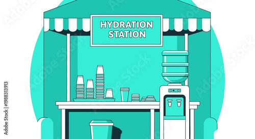 Refreshment Hub Illustration Showing Instant Water Access And Hydration For Public Use